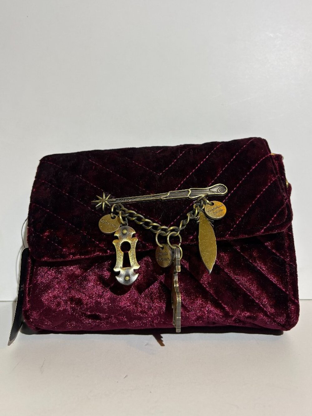 Harry Potter Wand Spell Charms Burgundy Quilted Velvet Crossbody Bag Purse NWT